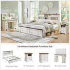 Farmhouse Nightstand with Charging Station, 18" End Table with 2 Drawers Storage, Wood Side Table w/Roman Column, Bedside Cabinet for Bedroom, Living Room, Antique White