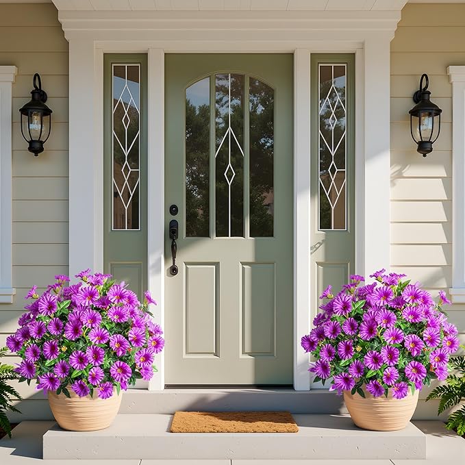 UV Resistant Artificial Petunias 13.3In Fake Flowers Artificial Flowers for Outdoors Silk Flowers Fake Hanging Basket Plants Suitable for Outdoor Porch Decoration patio Decor,8PCS,Dark purple