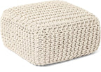 REDEARTH · Cube Low Pouf Foot Stool Ottoman - Hand Knitted Poof - Cord Boho Pouffe - Home Décor - Stuffed Footrest for Living Room - Nursery - Bedroom - Covered Patio - Room (16" x 16" x 8") - Ivory