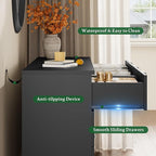 Fluted Dresser with 7 Drawers, 58" Wide Wood Chest of Drawers with Metal Handle, Wooden Dresser TV Stand, Modern Closet Clothes Storage Organizer for Bedroom, Living Room, Hallway, Solid Black