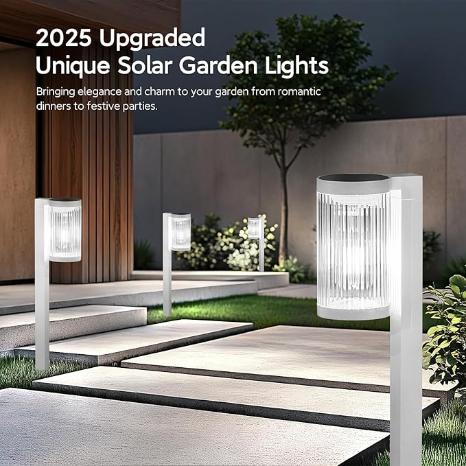 Solar Pathway Lights Outdoor, 6 Pack Upgraded Outdoor Solar Lights for Outside Super Bright Up to 12Hrs, IP65 Waterproof Solar Garden Lights for Yard Landscape Path Walkway Decoration(Cool White)