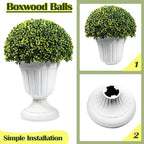 Sunnyglade 2 PCS 23”Artificial Plastic Boxwood Ball Tree，Faux Potted Decorative Topiary Plant，UV Resistant Fake Plant in Pot for Home Gate Indoor Outdoor Patio Office Decor