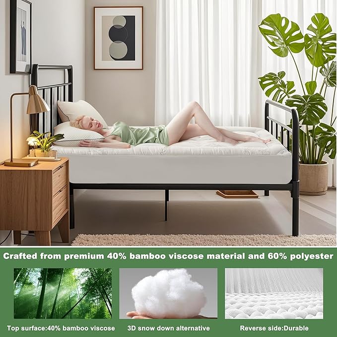 BEDLORE Twin XL Mattress Topper Viscose Derived from Bamboo, Thick Pillow Top Mattress Pad with Deep Pockets for 6-15 inches Mattress, Soft Mattress Topper College Dorm Size for Back Pain Relief