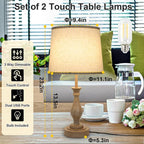 Touch Lamps for Bedrooms Set of 2, Farmhouse Table Lamp with Dual USB Charging Ports, 3 Way Dimmable Nightstand Lamps with Linen Fabric Lampshade for Bedroom (Pack 2-Beige Shade & Antique Brown)