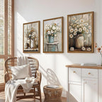 DUWQU 3 Piece Framed Elegant Farmhouse Canvas Wall Art, Vintage Floral Pictures Art Wall Decor, Nature Themed Daisy Art Prints for Living Room Bedroom Kitchen and Office Ready to Hang 12×16 Inches