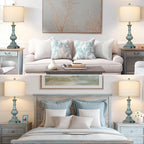 Farmhouse Table Lamps Set of 2, 26" Vintage Rustic Touch Control 3-Way Dimmable Bedside Lamp with USB A+C Ports & AC Outlet, Blue Nightstand Lamp for Living Room Bedroom End Table(LED Bulbs Included)