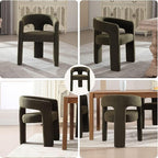 Green Sherpa Dining Chairs Set of 2, Modern Barrel Dining Room Chairs Upholstered Faux Fur Accent Chair with Arms and Round Back for Living Room Kitchen Armchair No Assembly Needed