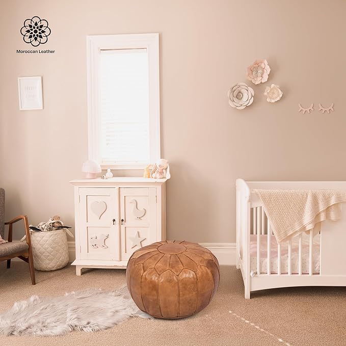 Moroccan Leather Handmade Pouf Ottoman Cover – Unstuffed Foot Stool, Boho Foot Rest for Living Room, Bedroom – Gift for Housewarming or Weddings