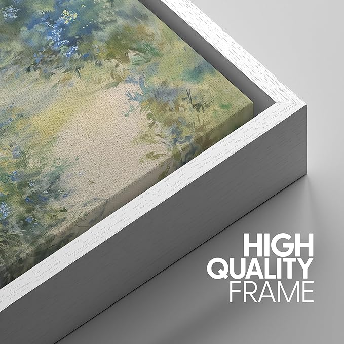 SIGNWIN Framed Canvas Print Wall Art Blue and Green Floral Impressionist Nature Scene Photography Modern Art Minimalist Black and White for Living Room, Bedroom, Office - 24"x36"x3 White