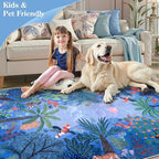 LIVEBOX Washable Jungle Animal Print Rugs 9x12 Blue Rugs for Living Room, Stain Resistant Soft Kids Area Rugs for Bedroom, Non-Skid Modern Dining Room Rug Floor Carpet for Playroom Kids Nursery
