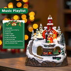 Animated Musical Christmas Village Figurines Christmas Collectibles Statues Church Building and Carolers with Rotating Train LED Lights, Battery & USB Home Decor Gifts Festive Holiday Decorations