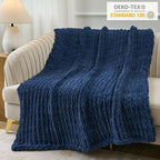 Esterra Chunky Knit Throw Blanket Newly Upgraded Heavy Tighter Version, Handmade Chenille Throw Super Soft, Thick Yarn Cable Knit Crochet Throw Blanket for Couch Bed Sofa, 50"x60", Navy Blue