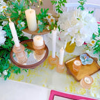 Double Sided Vintage Ribbed Taper Glass Candle Holders,Tea Candle Holder for Table Centerpieces, Wedding Decorations and Dinner Parties (Orange Pink, 3 PCS)