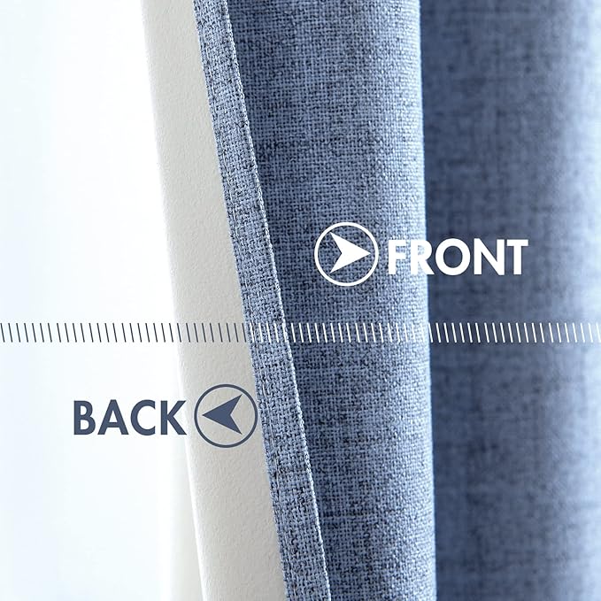 MIULEE Linen Blackout Curtains and Drapes 100% Room Darkening Thermal Insulated Grommet Window Panels with Coating 2 PCs W 42 x L 84 inches Stone Blue