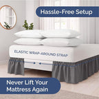 Wrap Around Dust Ruffle Bed Skirt - Dark Grey - for King Size Beds with 18 Inch Drop - Elastic Strap - Adjustable Pleated Bedskirt with Brushed Fabric and Wrinkle Free - for Women, Men, Kids & Teens