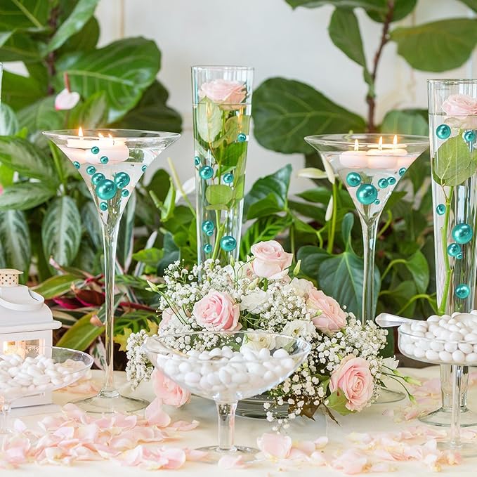 200PCS Lake Green Faux Pearls Beads for Centerpiece Vases, Vase Filler Faux Pearls, No Holes Filler Beads for Party Anniversary Birthday Wedding Table Decor, 10/14/20/30mm