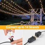 100FT G40 LED Outdoor String Lights with 50 Shatterproof Bulbs + 2 Spares, E12 Socket, 2700K Warm White, Weatherproof Black Cable, for Patio, Backyard, Wedding, Party, Porch, Deck, Gazebo, Camping