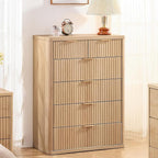 LEYAOYAO Fluted 6 Drawers Dresser for Bedroom, 42" Tall Modern Chest of Drawers with Metal Handle, Curved Profile Design,Natural Wood Drawer Organizer for Bedroom, Living Room, Hallway, Entryway