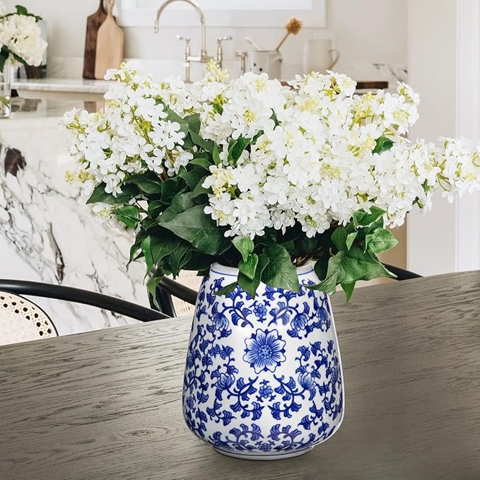 Hollyone Blue and White Porcelain Vase Chinoiserie Floral Vase Large Vintage Tall Blue Ceramic Vase for Home Mantle Shelf Living Room Table Centerpieces Decor, 7 Inch