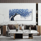 Large Wall Art for Living Room Bedroom Home Office Blue Tree of Life Wall Art Floral Picture Framed Wall Decor Modern Canvas Prints 24x48 In