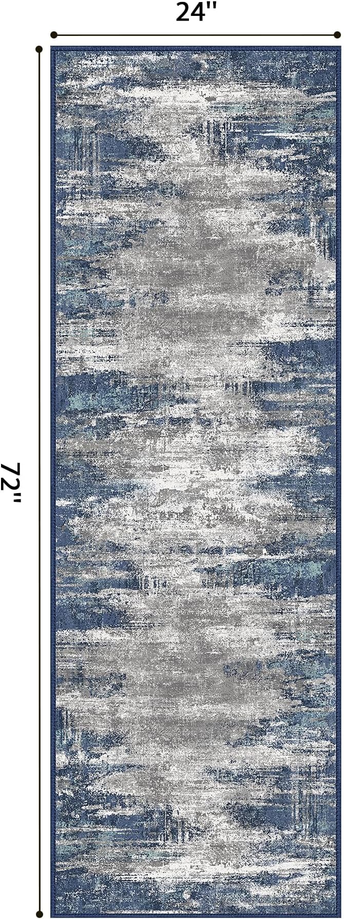 GENIMO Runners for Hallways，2x6 Washable Runner Rug Non-Slip, Long Runner Rugs with Rubber Backing, Low Pile Lightweight Rugs for Kitchen, Bedroom, Bathroom, Entryway, Blue Ivory