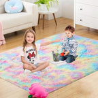 Rainbow Rug for Girls Bedroom: Fluffy Plush Rugs for Kids Room - Rainbow Fuzzy Carpet for Living Room (6x9 Feet)