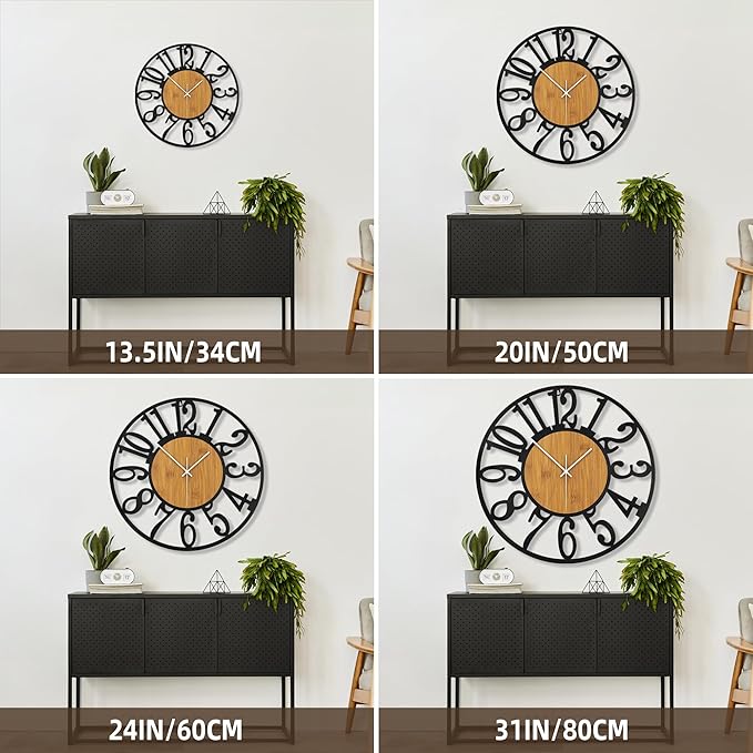 Large Wall Clock for Living Room Decor, 14 Inch Non Ticking Silent, Battery Operated Modern Vintage Oversized Wall Clock for Bedroom Kitchen