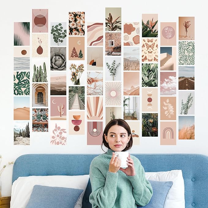 Artivo Boho Wall Collage Kit for Teen Girls, Cute Room Decor, Aesthetic Wall Decor Pictures, Boho Wall Art Prints Bedroom Decor, Posters for Room Aesthetic, Dorm Collage Photos 50 Set 4x6 inch
