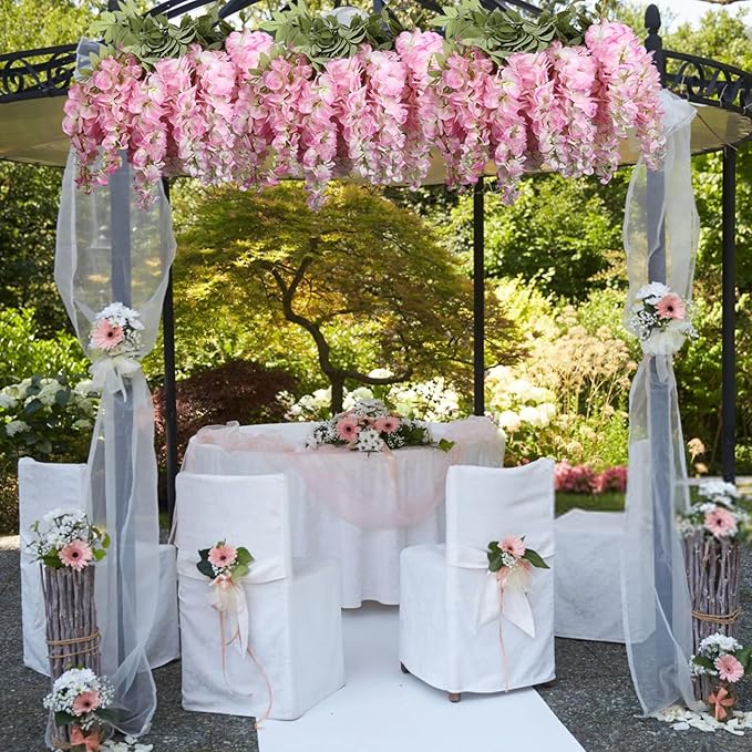 4PCS Pink Artificial Wisteria Hanging Flowers 40'' Tall Lush Fake Wisteria Flowers for Floor Vases Silk Flowers for Wedding Arch Ceremony Window Box Home Garden Backdrop Decoration (Pink)