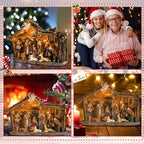 Taman Nativity Set with LED Light - Resin Figurines Tabletop Nativity Scenes Xmas Gifts Collectibles for Christmas Holiday Decorations