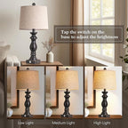 24.5" Table Lamp Set of 2, Rustic Farmhouse Bedside Lamps with USB A+C Charging Ports, 3-Way Dimmable Touch Control Nightstand Lamps for Living Room Bedroom, Antique Black, LED Bulbs Included