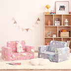 Toddler Chair Kids Couch, 2-in-1 Comfy Armchair with Removable and Washable Cover Carrying Handle, Convertible Reading Chair Toddler Couch for Girls and Boys, Pink Rainbow