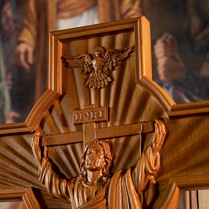 BGCOPPER Crucifix Wall Cross Handmade Wooden Cross for Wall with Hook, INRI Jesus Cross Wll Decor for Church Home Room Christmas Gifts