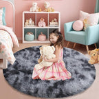 Tie-Dyed Black Fluffy Round Rug,Soft Area Rugs for Girls Room,Shaggy Rugs 5'X5' for Living Room,Non Slip Circle Rug for Kids Bedroom,Shag Plush Nursery Rug,Plush Carpet for Dorm,Cute Furry Room Decor