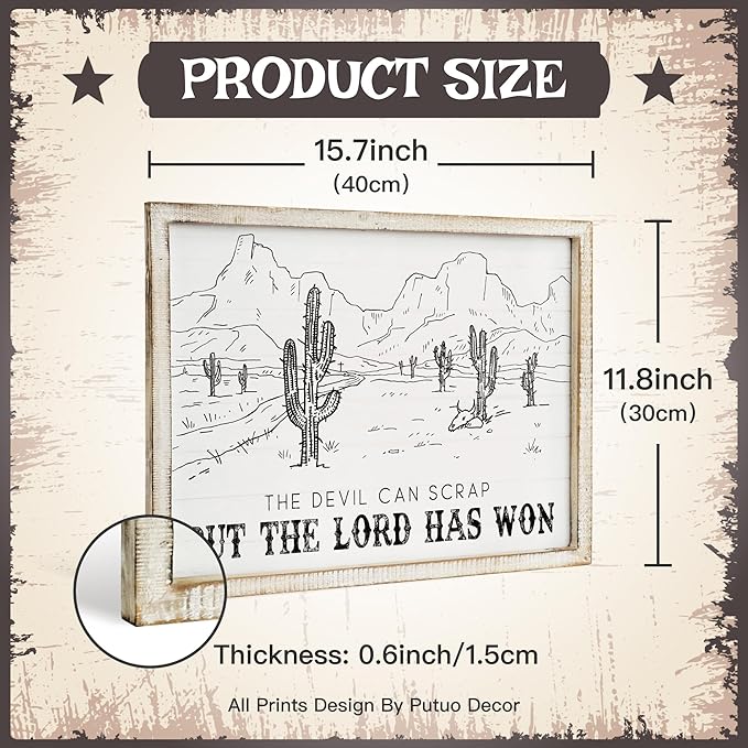 Putuo Decor Bohemian Western Wall Decor, Artistic Cowboy Prints, Square Wall Pediments for Living Room and Hallway (Cactus)