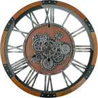 30 Inch Moving Gear Wall Clock, Oversized Wall Clocks, Clock Living Room Decor, Solid Wood Frame, Battery Operated, Large Wall Clock with Steampunk Industrial for Fireplace(Machilus)