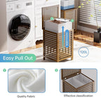 SMIBUY Double Laundry Hamper with Lid, 120L Bamboo Laundry Basket with Removable Liner Bag, 2-Section Clothes Divider Laundry Sorter for Laundry Room, Bathroom, Bedroom (Walnut)