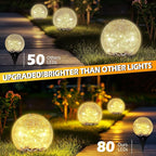 Garden Solar Ball Lights Outdoor Waterproof, 80 LED Cracked Glass Globe Solar Power Ground Lights for Path Yard Patio Lawn, Christmas Decoration Landscape Warm White(2 Pack 5.9'')