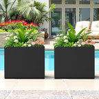 FENCY Metal Planter Box, Large Rectangular Planters for Outdoor Plants, Outdoor Tall Planters with Drainage Holes, Black Metal Planters (30" L x 12" W x 24" H)