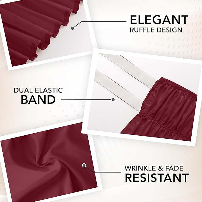 Utopia Bedding Queen Elastic Bed Ruffle - Easy Wrap Around Ruffle - Microfiber Bed Skirt with Adjustable Elastic Belt 16 Inch Tailored Drop - Hotel Quality Bedskirt, Fade Resistant (Queen, Burgundy)