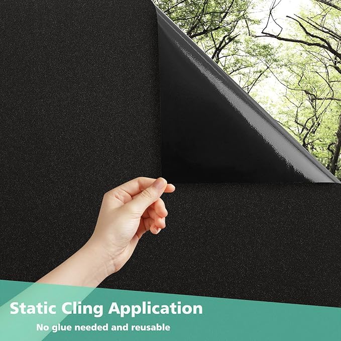 Volcanics Blackout Window Film with Installation Tools, Privacy Frosted Sun Blocking Black Window Cover Room Darkening Window Tint for Home Static Cling 100% Light Blocking 17.5 x 78.7 Inches