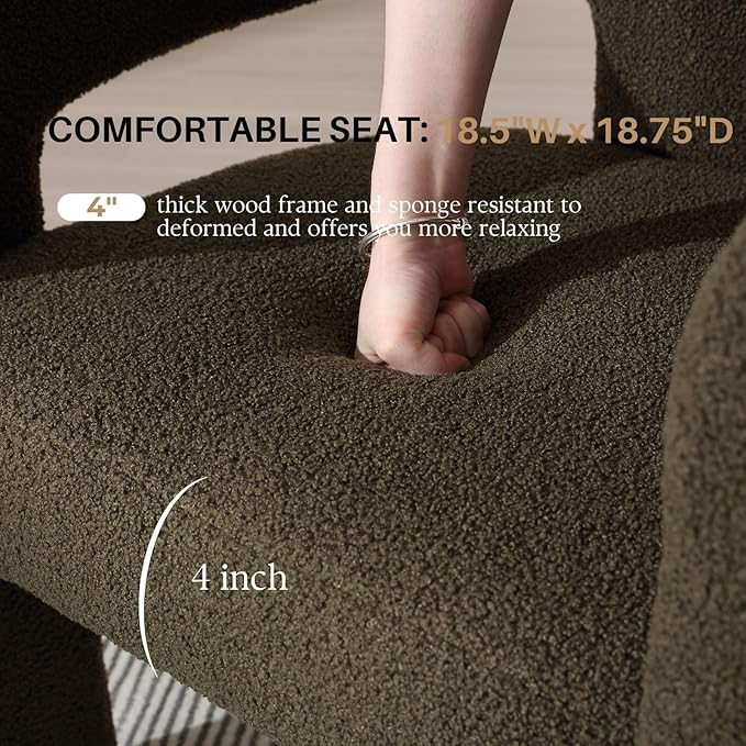 Green Sherpa Dining Chairs Set of 6, Modern Barrel Dining Room Chairs Upholstered Faux Fur Accent Chair with Arms and Round Back for Living Room Kitchen Armchair No Assembly Needed