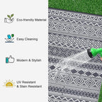 GAOMON Reversible Outdoor Rug 9'x18' Waterproof Plastic Straw Rug, Patio Rug, Large Modern Area Rug Carpet, Indoor Outdoor Rugs for Camping, Porch, Deck, Balcony, Backyard, Grey/White(Bohemia)