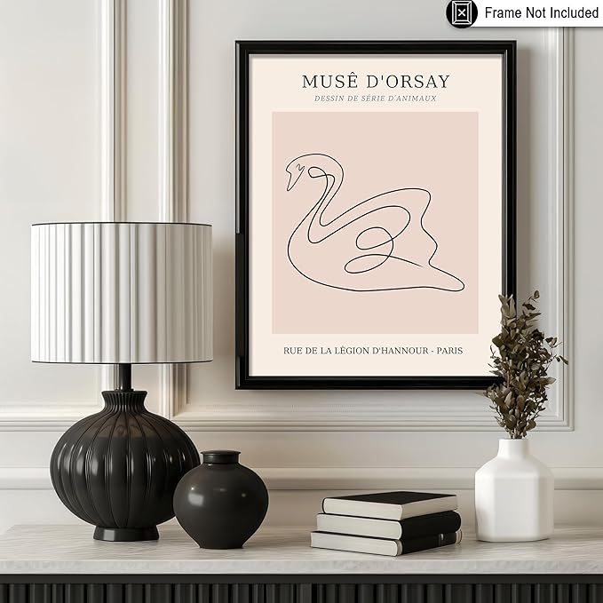 Poster Master Vintage Poster - Retro One Line Swan Drawing Print - Swan Art - Bird Art - Minimal Gift for Her, Animal Lover - Abstract Decor for Home, Office, Bedroom, 18x24 Unframed Wall Art