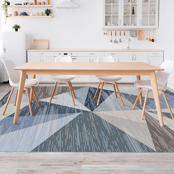 HOMFINE Washable Modern Area Rug - Geometric Style 8x10 Rugs for Living Room, Bedroom, Machine Washable Rug Soft Non Slip Non Shedding Area Rug - Blue, 8'x10'