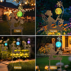 HONGLAND Solar Garden Lights Outdoor Decor, Fairy Figurine Moon Crackle Glass Lights Stake, Housewarming Ornament for Patio, Lawn, Yard, Pathway - Unique Gardening Gifts for Women Mom Grandma