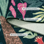 LIVEBOX Washable Bedroom Rug 8x10 Under Bed, Modern Stain Resistant Dark Green Botanical Rug for Living Room Playroom Kids Boy Room, Non-Slip Jungle Forest Print Rugs for Nursery Baby