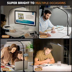 Led Desk Lamp for Home Office, Eye-Care Architect Light with Clamp, Smart Double Head Computer Monitor Table Clip Lamp, Adjustable Flexible Gooseneck, 25 Lighting Models, Task Lamp, Black