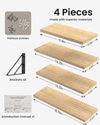 BAYKA Wall Shelves for Bedroom Decor, Floating Wall Shelves for Living Room Kitchen Storage, Wall Mounted Rustic Shelves for Kids Books, Corner Shelf for Bathroom(Carbonized Brown,Set of 4)