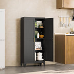 Black Metal Storage Cabinet, 48" Steel Cabinets for Home Office, Kitchen Pantry Storage Cabinet with Doors and 3 Adjustable Shelves, for Office, Home, Garage, School